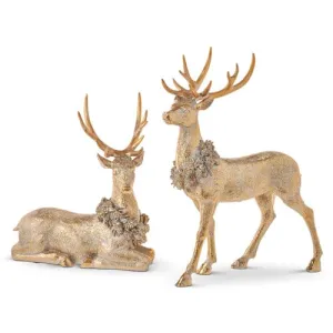 16" Gold Reindeers with Wreath - Set of 2