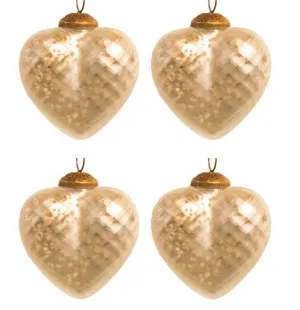 3" Mercury Colored Glass Heart Christmas Ornaments, Set of 4