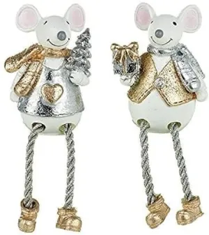 A Pair of Silver & Gold Festive Mice Christmas Decoration