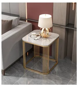 Al Hama Home Decoration Coffee Table Metal Side Table Modern Golden Frame Living Room Furniture-White - Gold