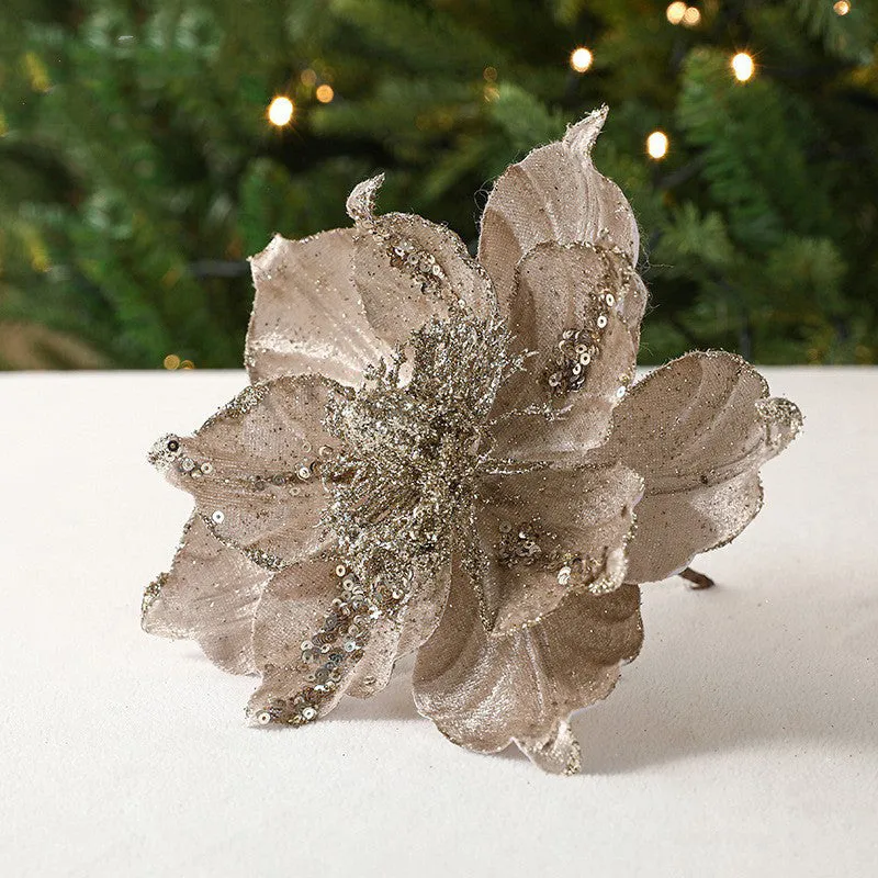 Bulk Large Retro Christmas Glitter Poinsettia Stems Christmas Decoration Wholesale