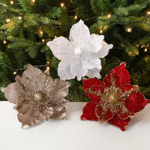 Bulk Large Retro Christmas Glitter Poinsettia Stems Christmas Decoration Wholesale