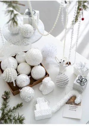 Bulk White Christmas Glitter Balls Christmas Hanging Ornaments Wholesale