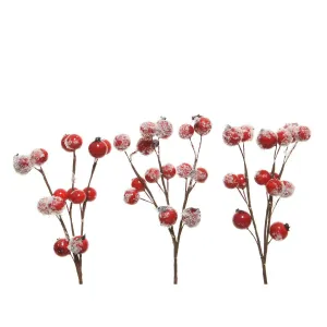 Decoris 15cm Red Hanging Berries with Snow