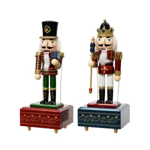 Decoris 30cm Gold Glitter Firwood Nutcracker Music Box (Choice of 2)