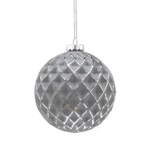 Festive 10cm Grey with Silver Lines Hexagon Glass Bauble