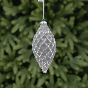 Festive 16cm Grey with Silver Lines Hexagon Glass Olive Bauble