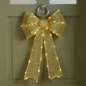 Festive 60cm Pre-Lit Gold Bow Decoration