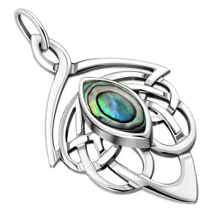 Large Celtic Silver Pendant w/ Abalone Shell