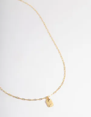 Letter M Gold Plated Rectangle Pendant Initial Necklace