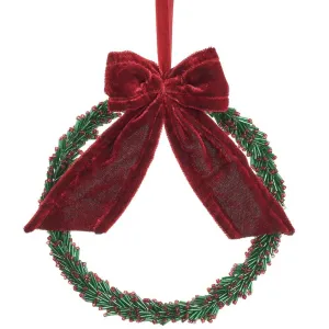 Red Velvet Beaded Wreath Ornament