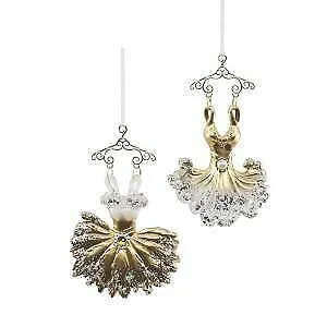 Set of 2 Gold Ballerina Dress Ornaments