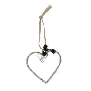 Small Hanging Silver Beaded Heart Decoration - Walther & Co, Denmark