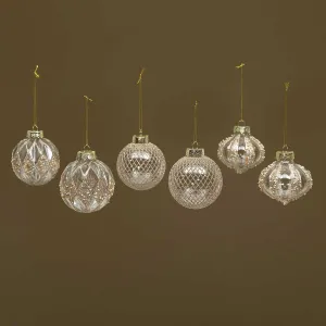 Sparkling Glittered Clear Ornament Box of 6