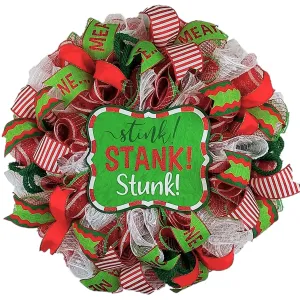 Stink Stank Stunk Christmas Wreath - Xmas Mesh Door Decor - Holiday Decorations - Red White Emerald Lime Green