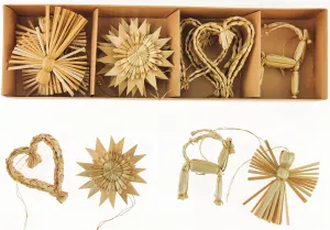 Straw Angel, Snowflake, Heart & Reindeer Christmas Ornament