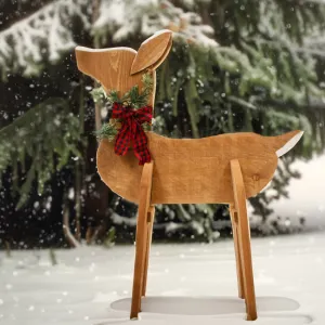 Wooden Doe Statue Outdoor Christmas Decoration