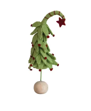 WOOL FELT TREE W/ POM POM GREEN & RED